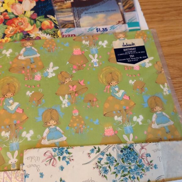 Gift Wrap Sheets Paper Vintage Lot All Occasion Birthday Anniversary Shower - Picture 3 of 6